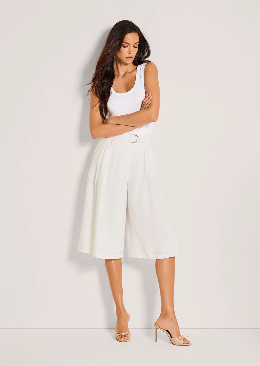 Weite Leinen-Culottes mit Bundfalten