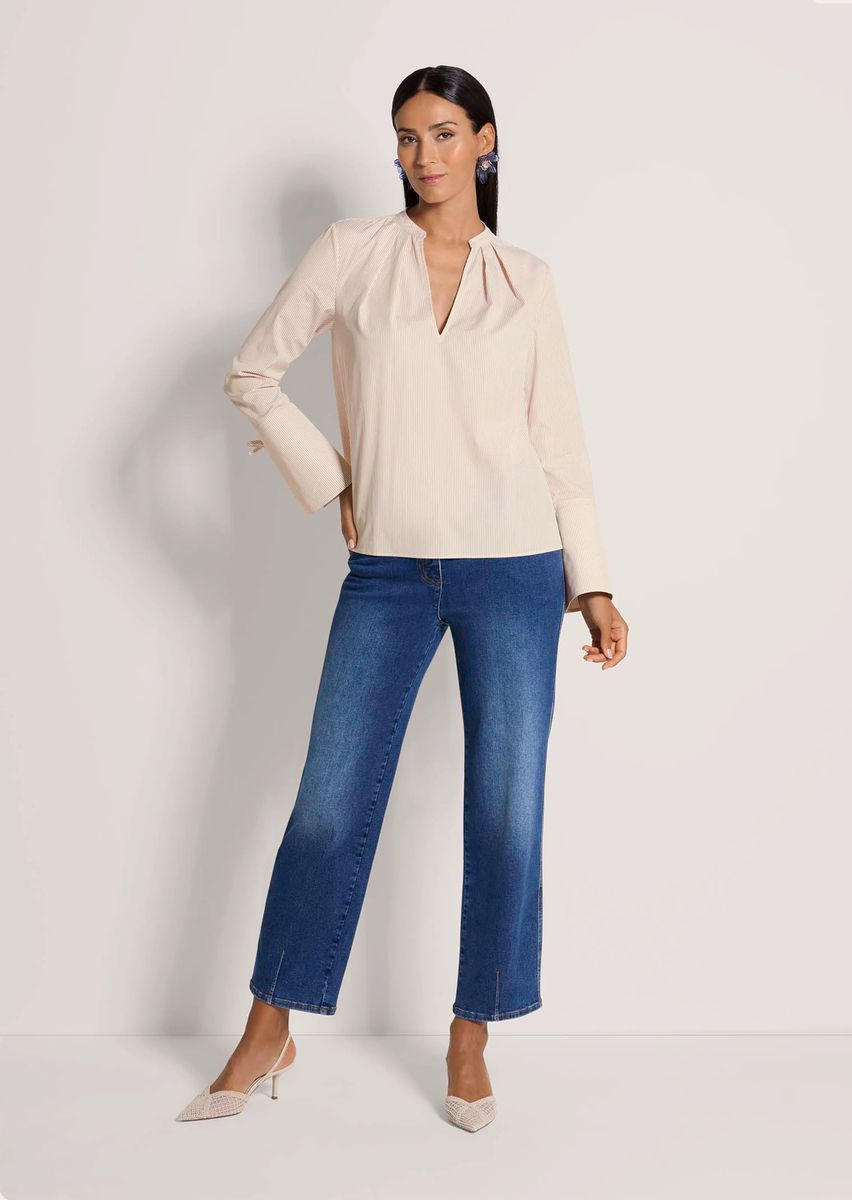 Gestreifte Baumwollbluse mit breiten Manschetten