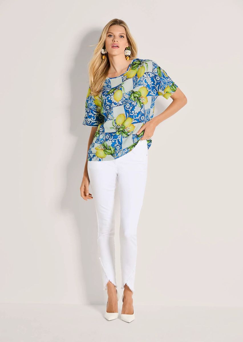 Mediterrane Bluse mit Zitronen-Print