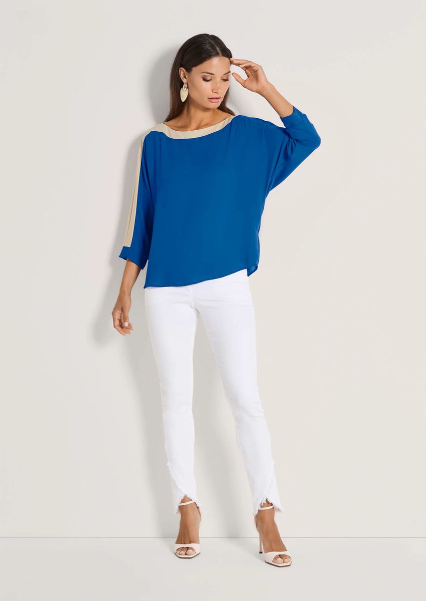 Colorblocking-Bluse mit Fledermausärmeln