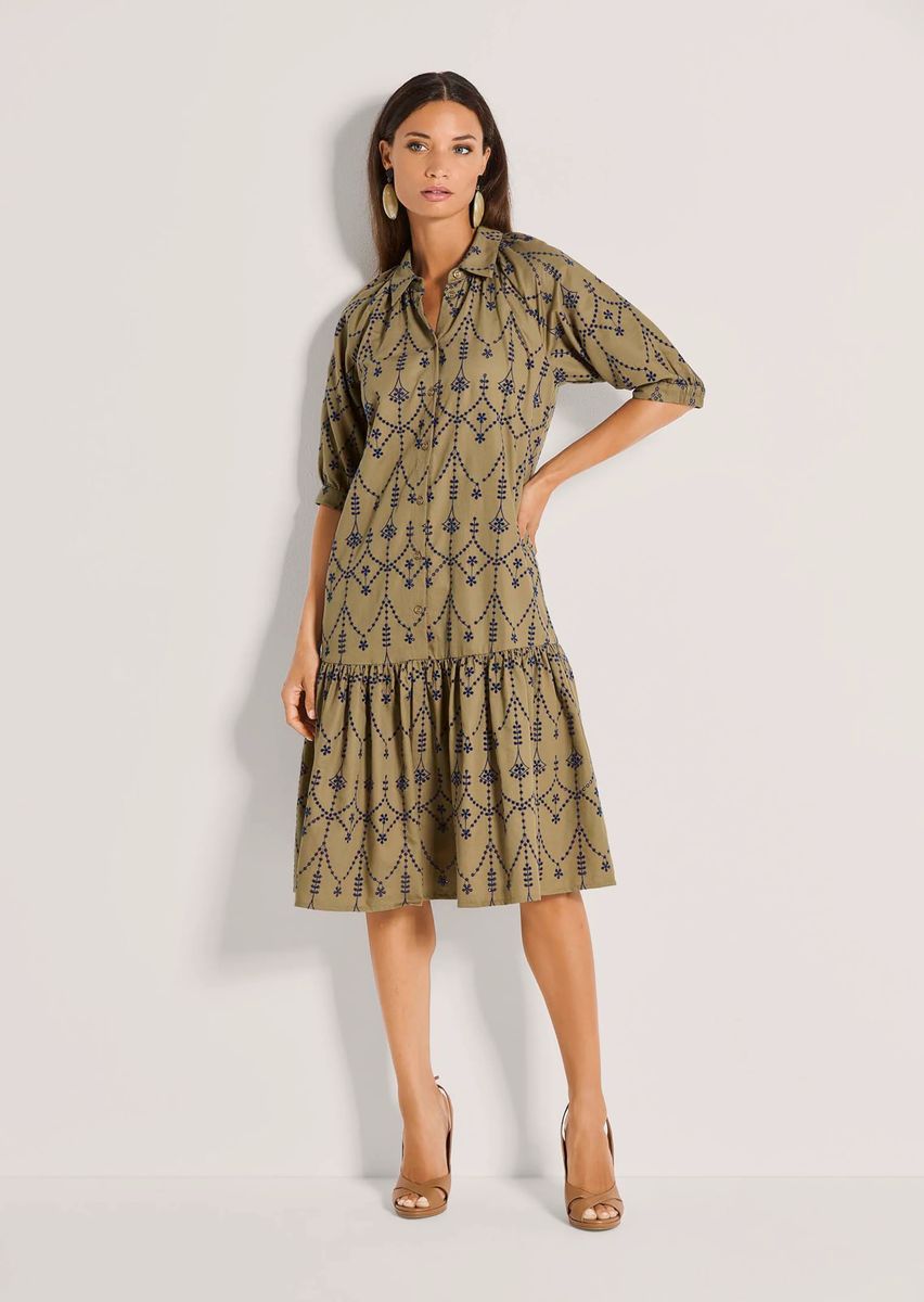 Besticktes Midi-Hemdblusenkleid
