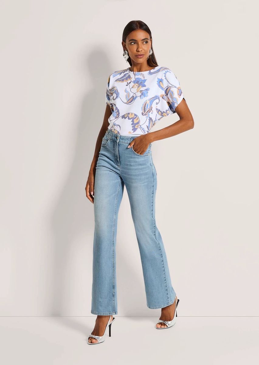 High-Waist Straight-Leg-Jeans mit Ketten