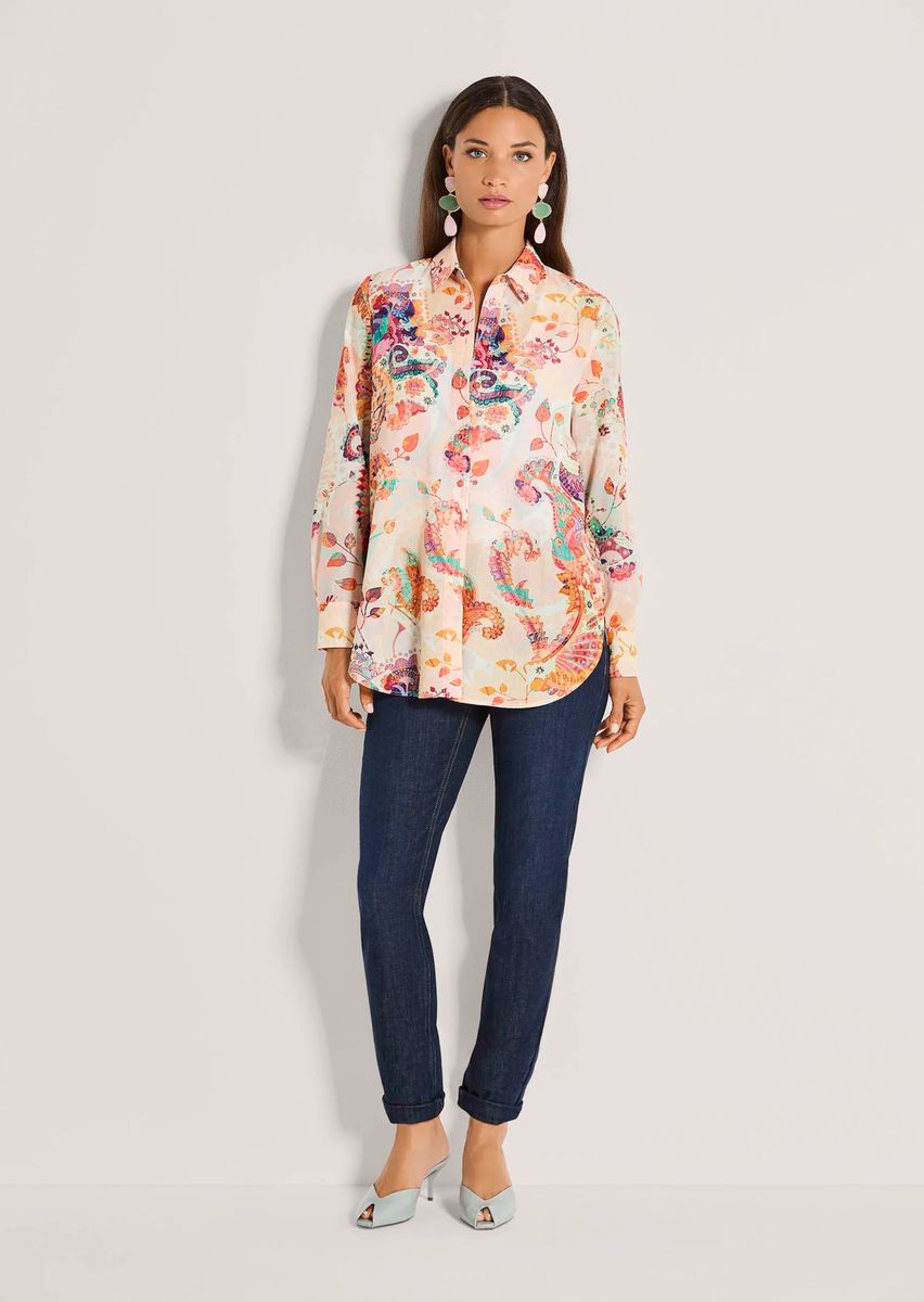 Lange Baumwollbluse mit Paisleymuster
