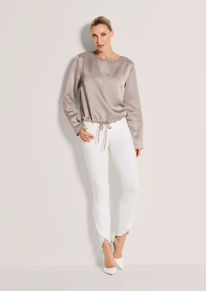 Satinbluse mit Tunnelzug und Langarm