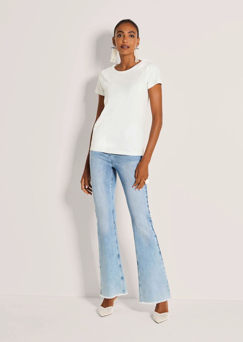 Rundhalsshirt mit Ton-in-Ton Applikation