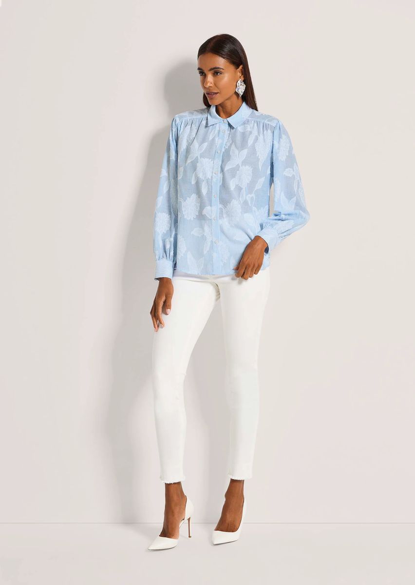 Bluse mit Blumen-Jacquard und Streifen