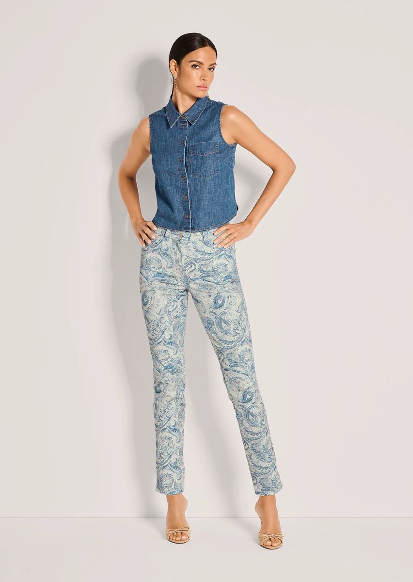 Taillierte ärmellose Jeansbluse