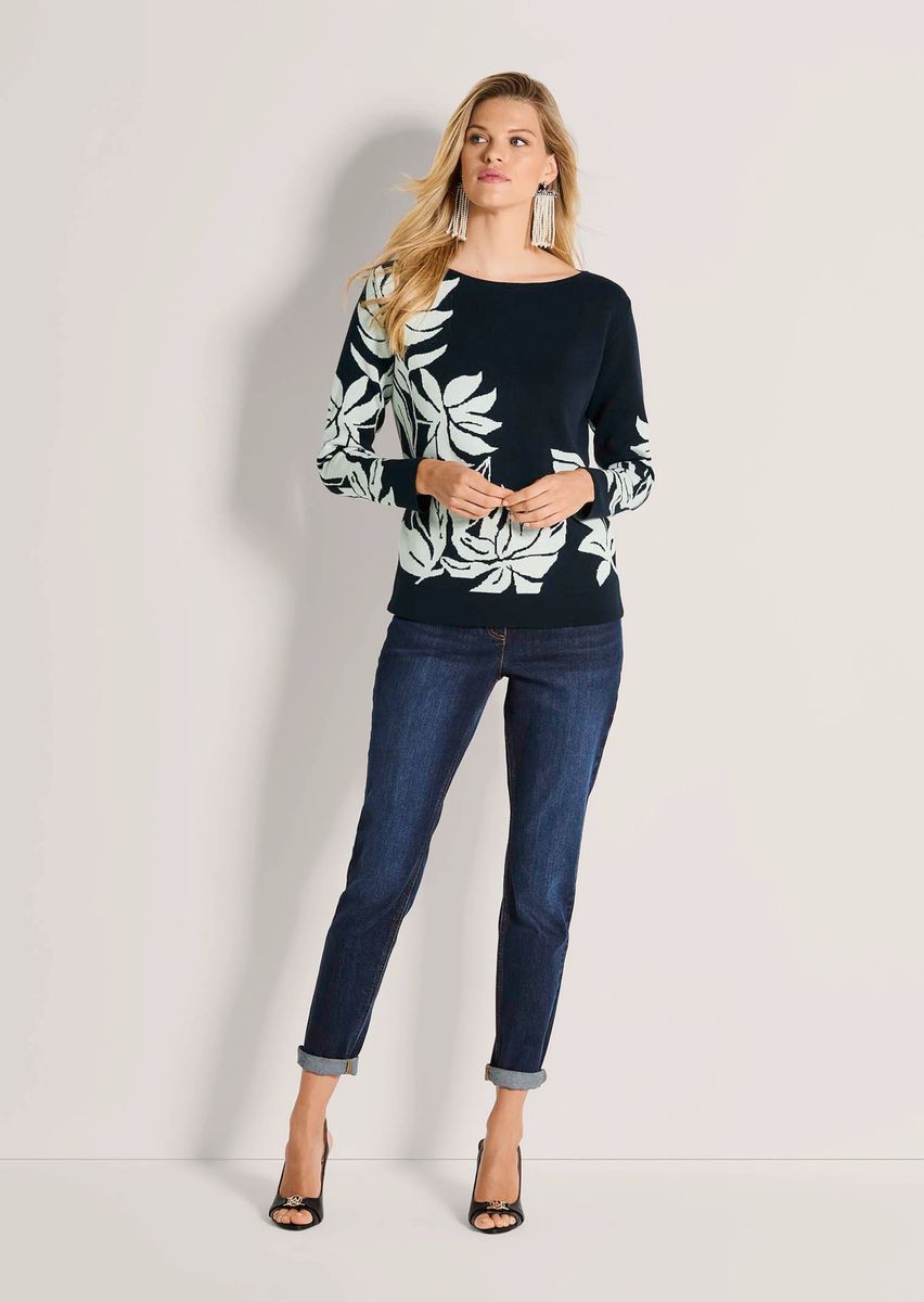 Floral Jacquard-Pullover mit U-Boot-Ausschnitt