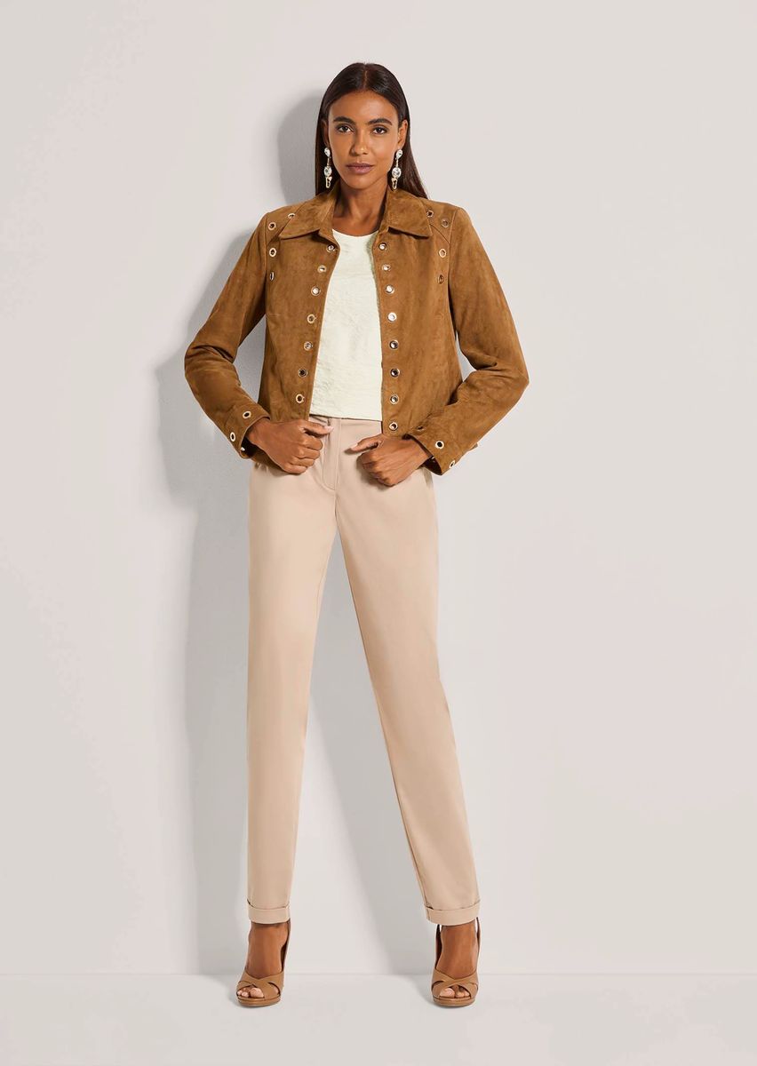 Velourslederjacke mit Ösendetails