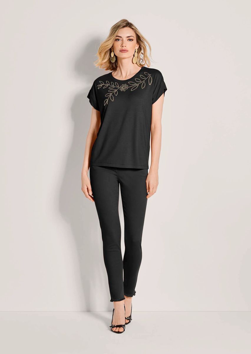Shirt mit Pailletten-Blumenmotiv