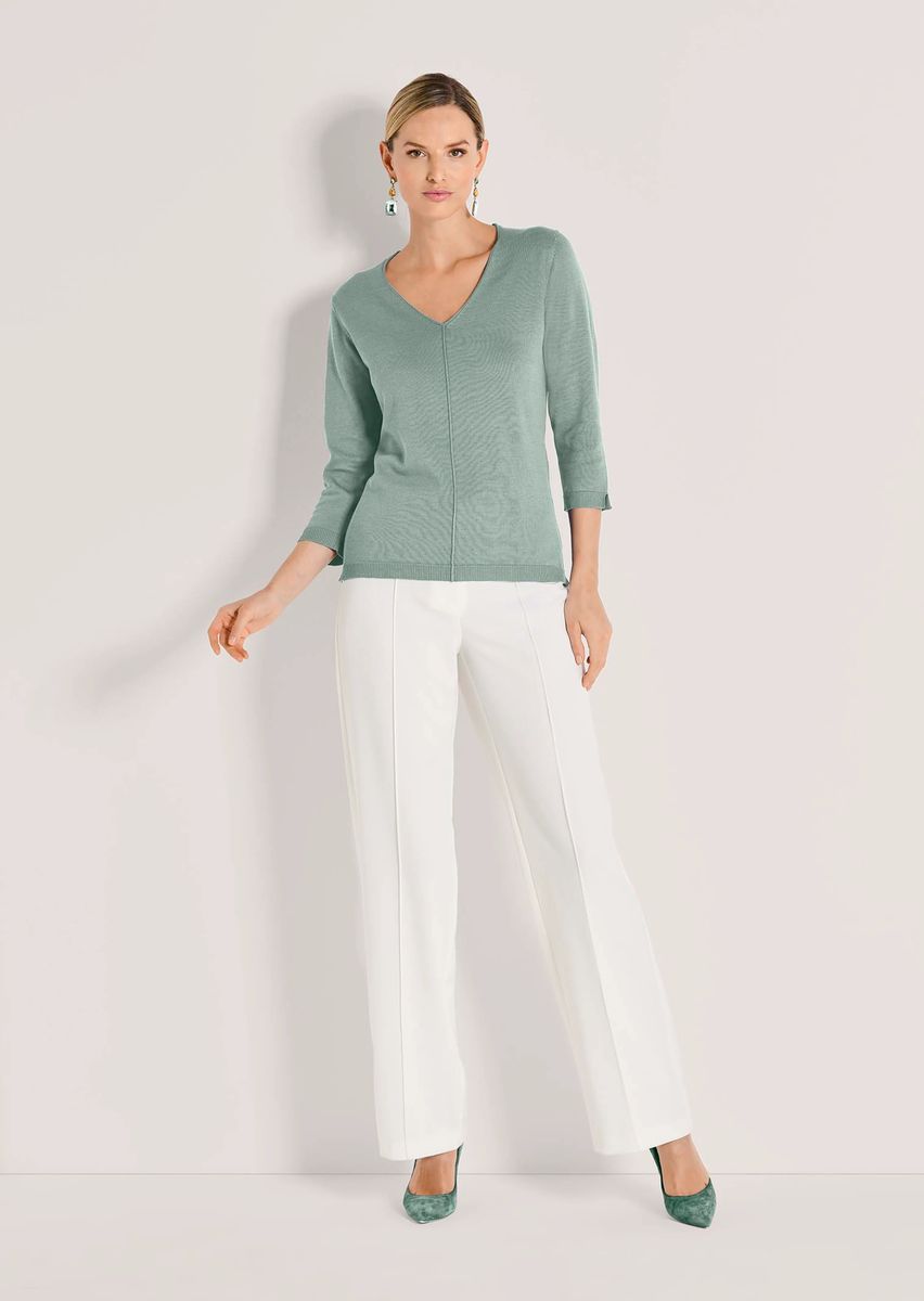 Schmal geschnittener V-Ausschnitt Baumwollpullover