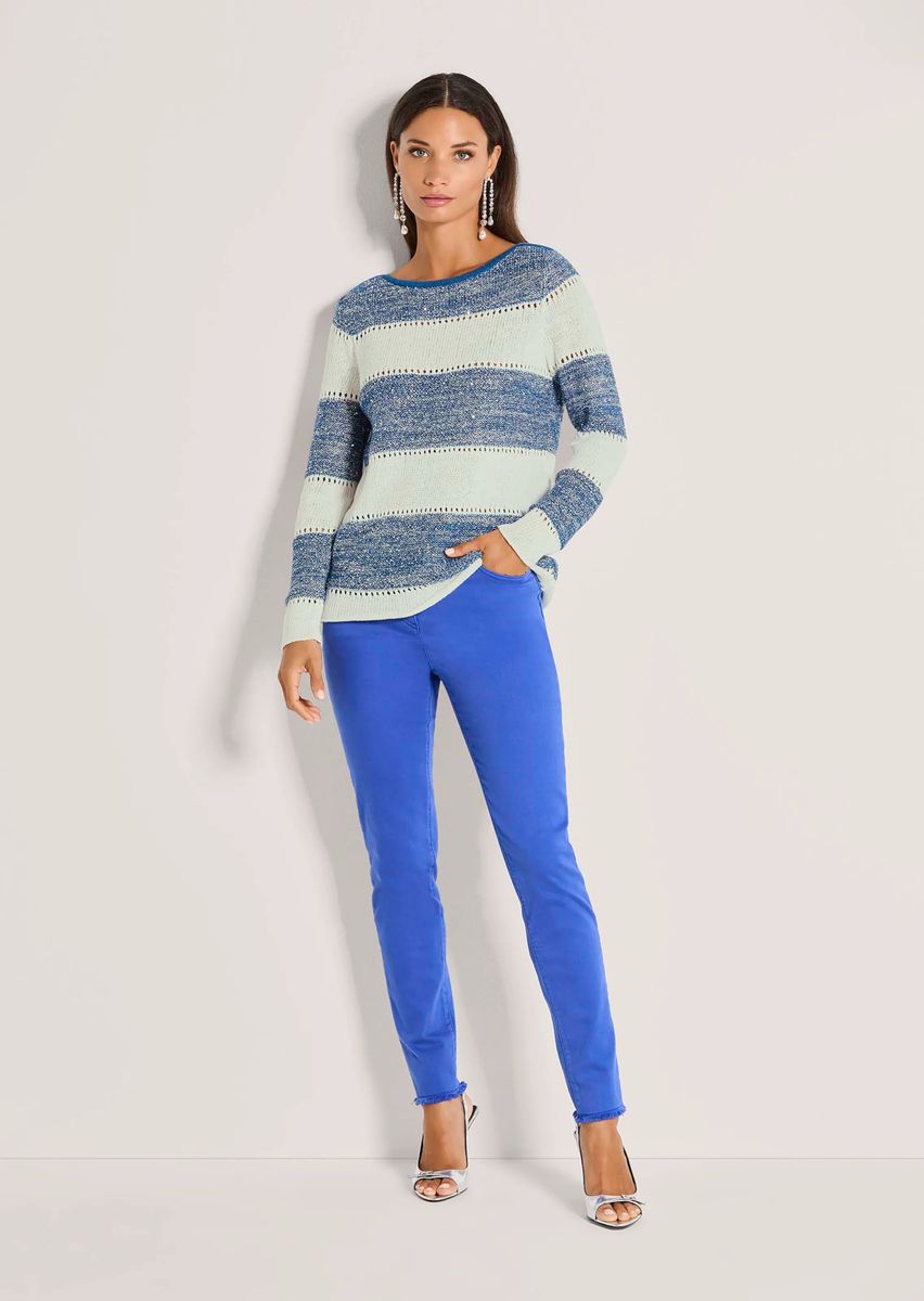 Strickpullover mit Blockstreifen und Pailletten