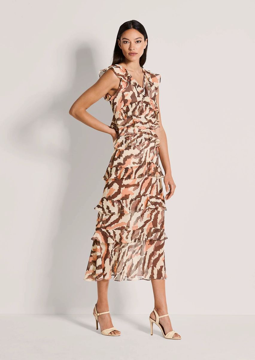 Midi-Kleid mit Volants und Animalprint