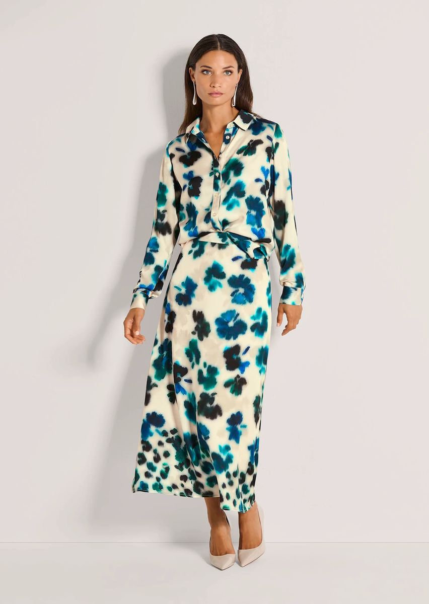Midi-Rock mit Aquarell-Blumenprint