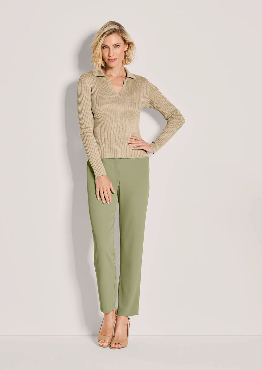 Rippstrick-Pullover mit Polokragen