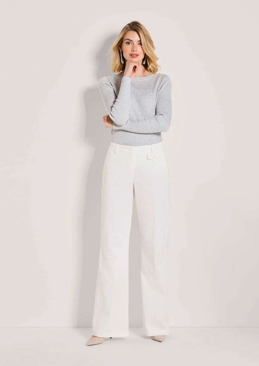 Elegante Baumwollsatin-Hose mit weitem Bein