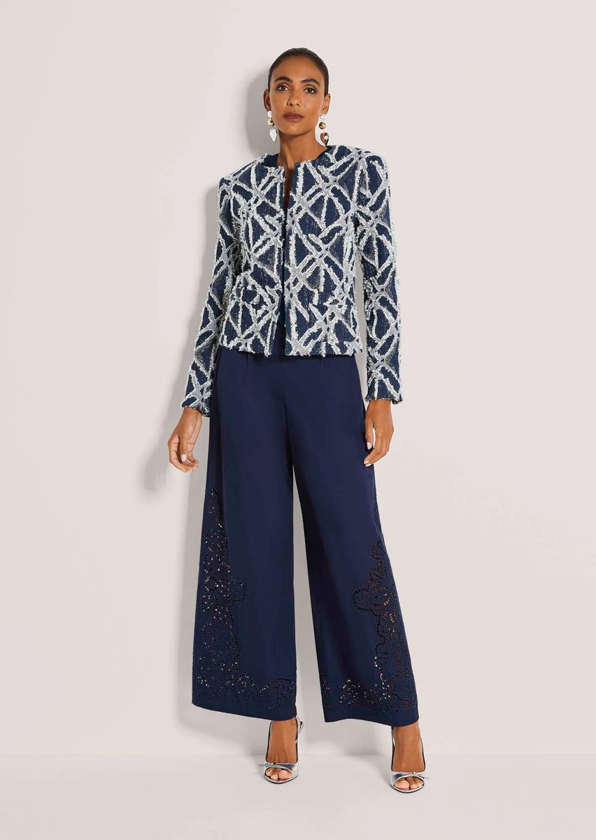 Strukturierter Jacquard-Blazer mit Fransen