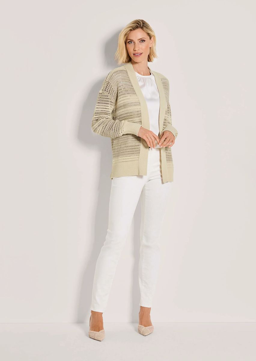 Luftige Ajour-Strickjacke in Longform