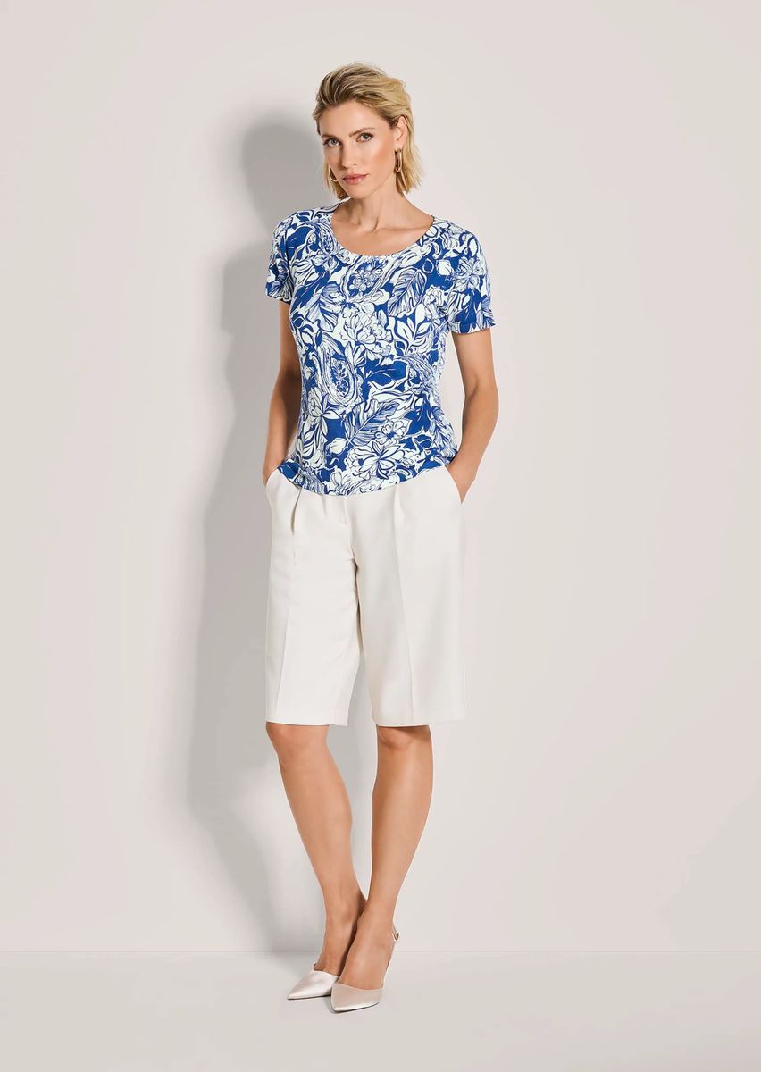 Kurzarm-Stricktop mit floralem Print