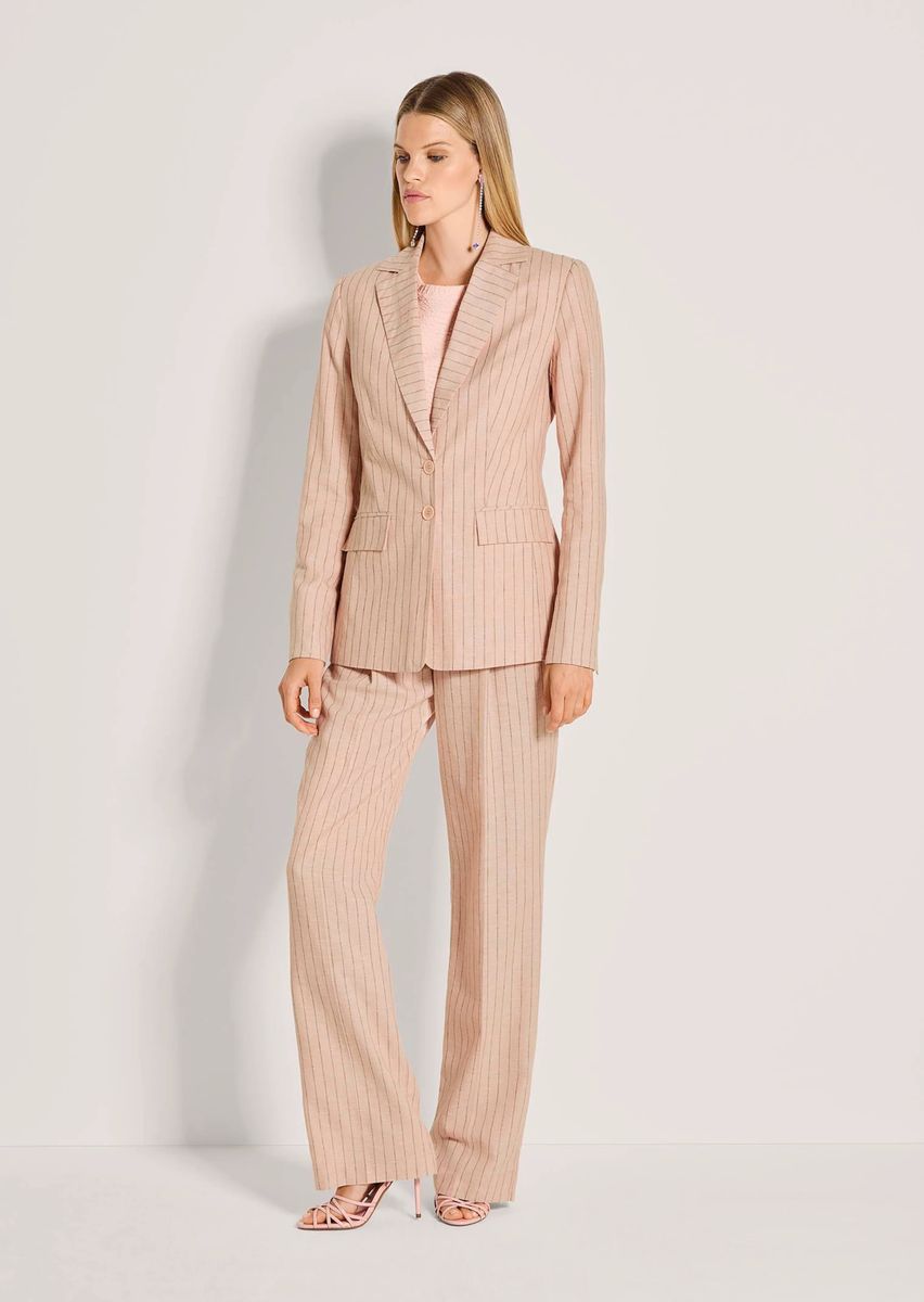 Eleganter Nadelstreifen-Longblazer mit Leinen