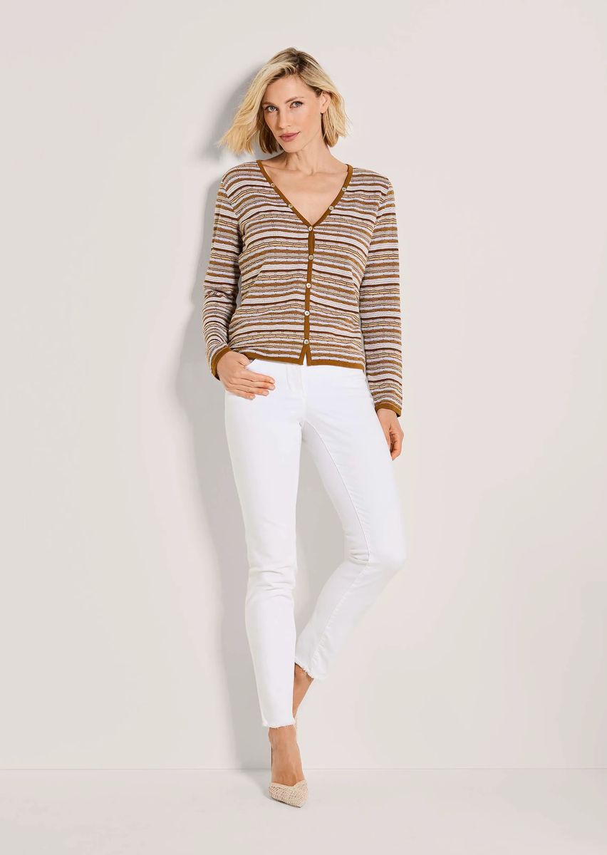 Baumwoll-Strickjacke mit Wellen-Streifenmuster