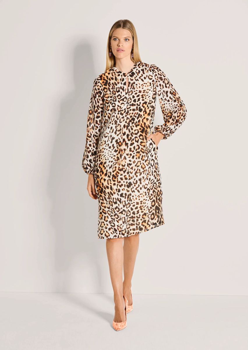 Leinen-Shiftkleid mit Leopardenmuster