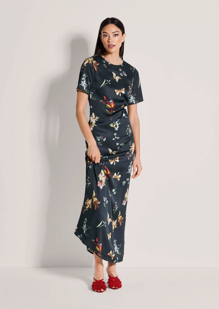 Drapiertes Maxikleid mit Schmetterlingsprint