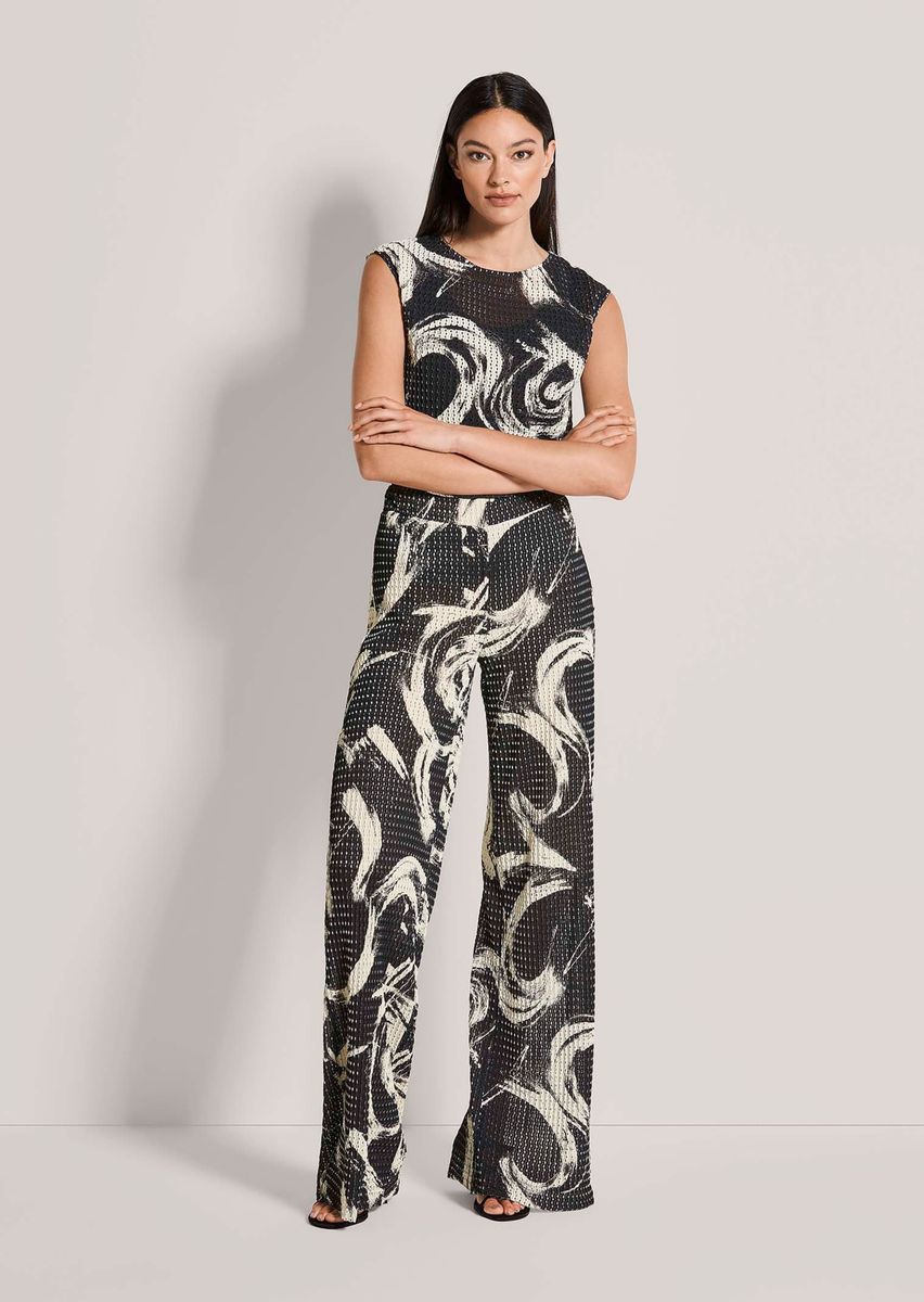 Bedruckte Ajour-Hose mit weitem Bein