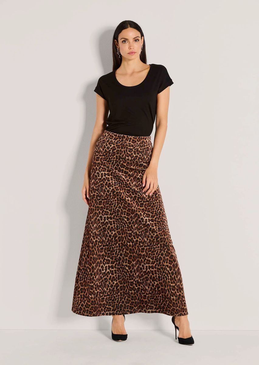 Eleganter Samt-Maxirock mit Leopardenmuster