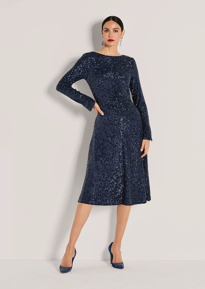 Cocktailkleid mit Pailletten und U-Boot-Ausschnitt