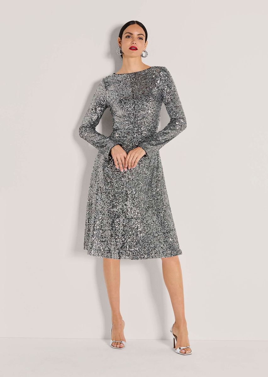 Pailletten-Cocktailkleid mit geschlitzten Ärmeln