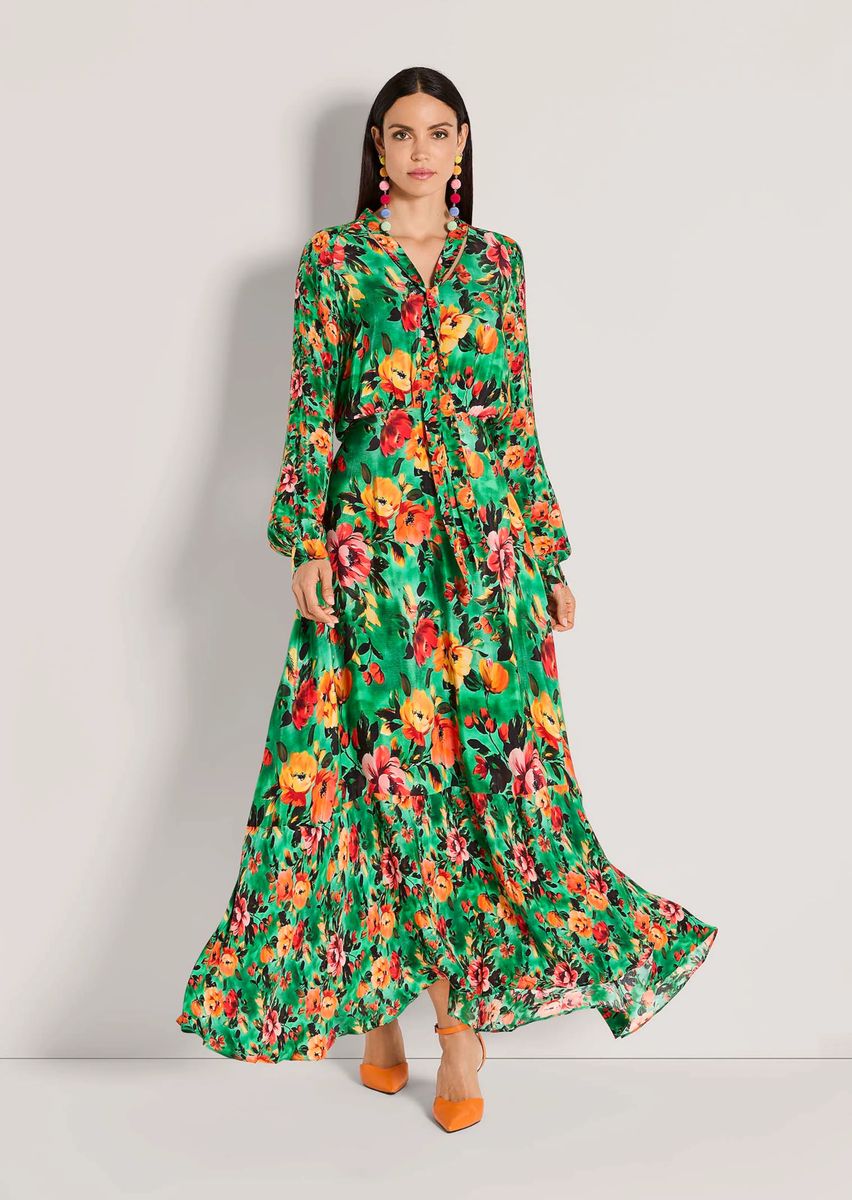 Fließendes Blumen-Maxikleid mit Schluppe
