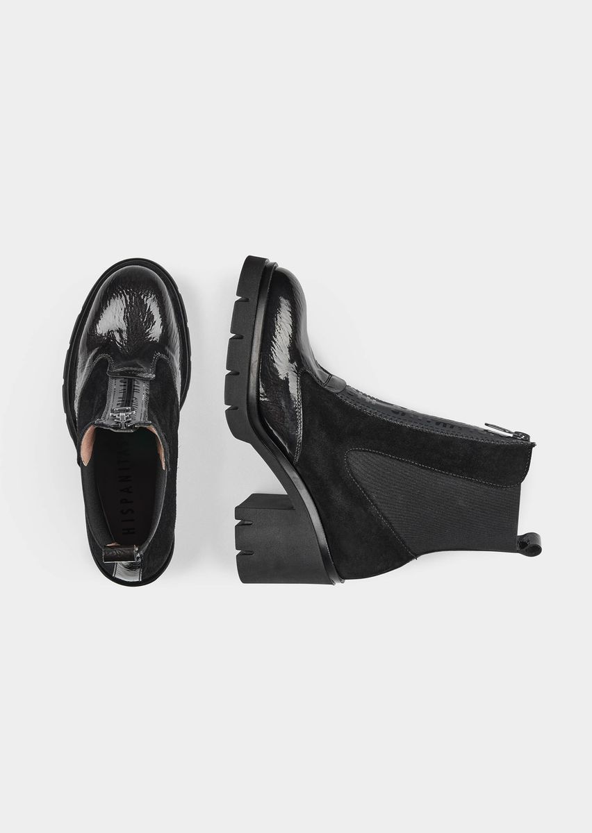 Chunky Lack-Stiefelette mit Front-Reißverschluss