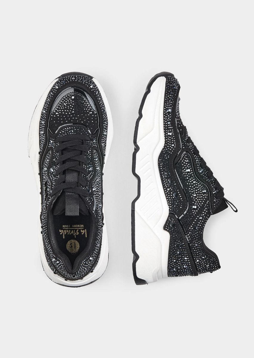Sneaker mit Schmucksteinen und Chunky-Sohle