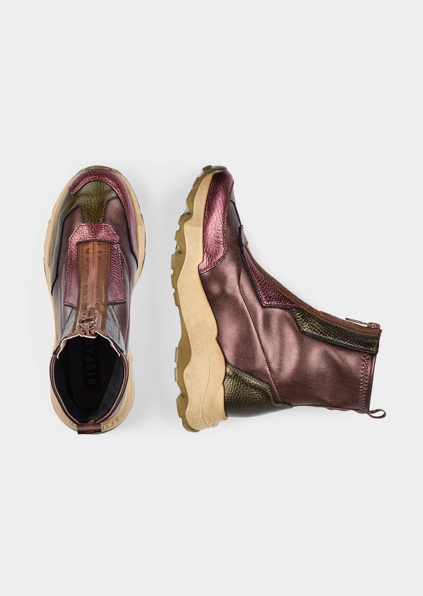 Metallische Chunky-Stiefeletten mit Reißverschluss