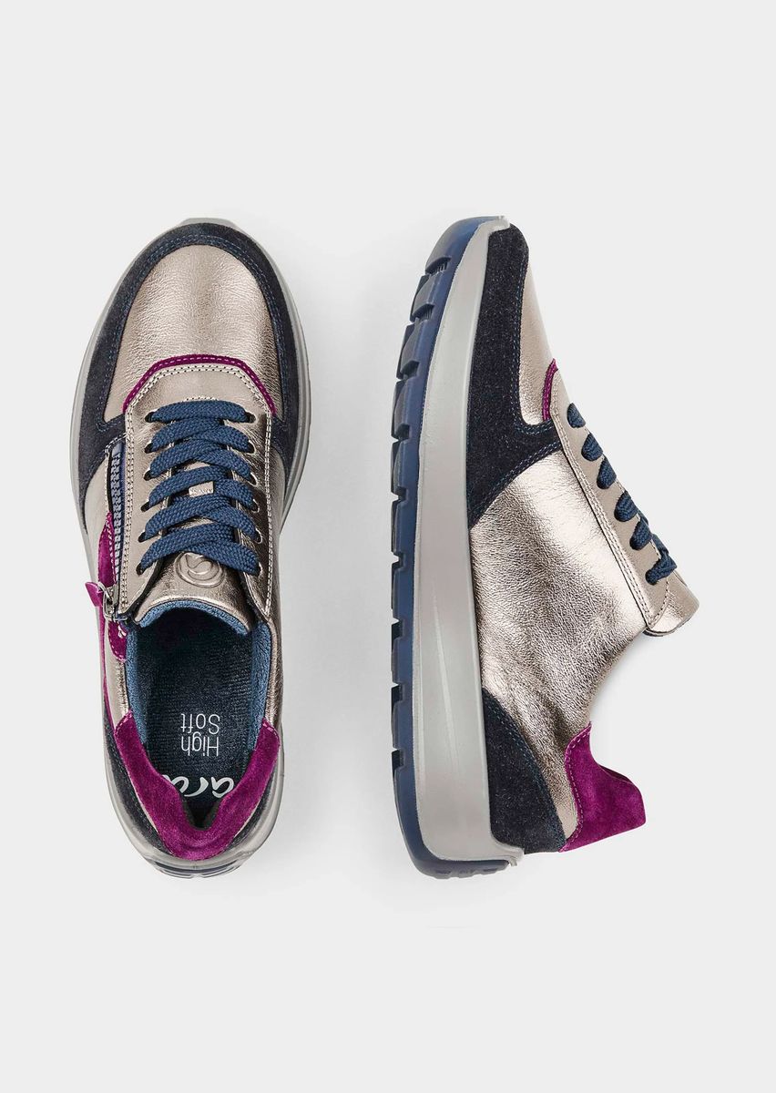 Metallic-Leder-Sneaker mit Reißverschluss