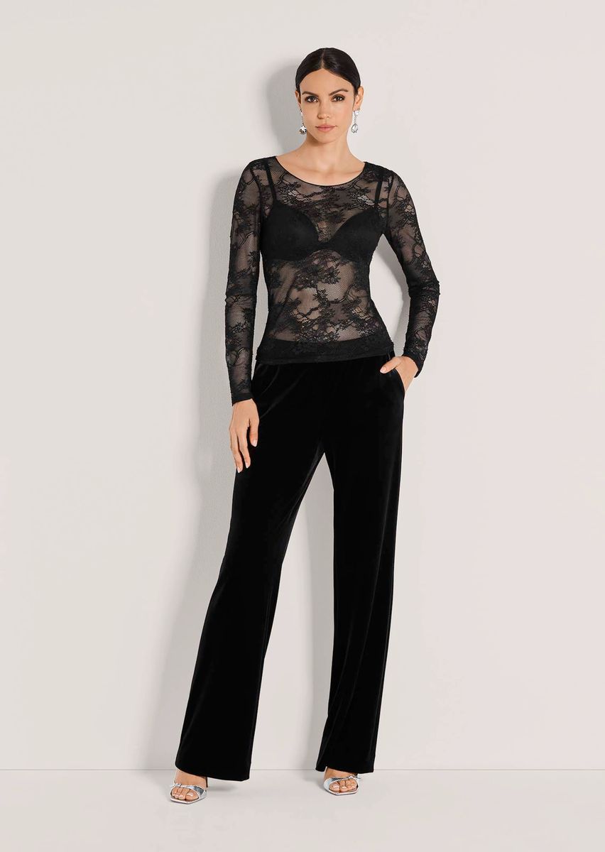 Elegantes Langarmshirt aus floralem Mesh