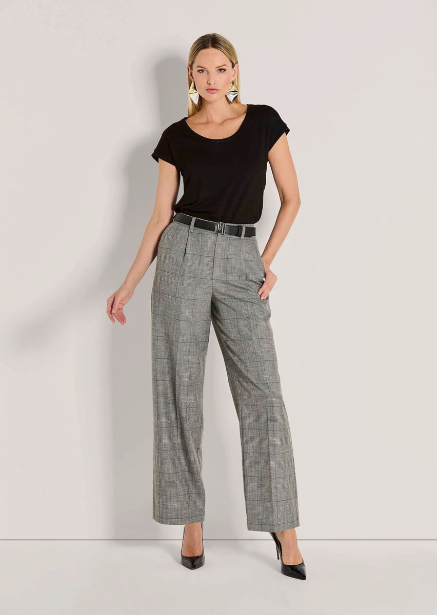 Weite Bundfaltenhose mit Glencheck-Muster