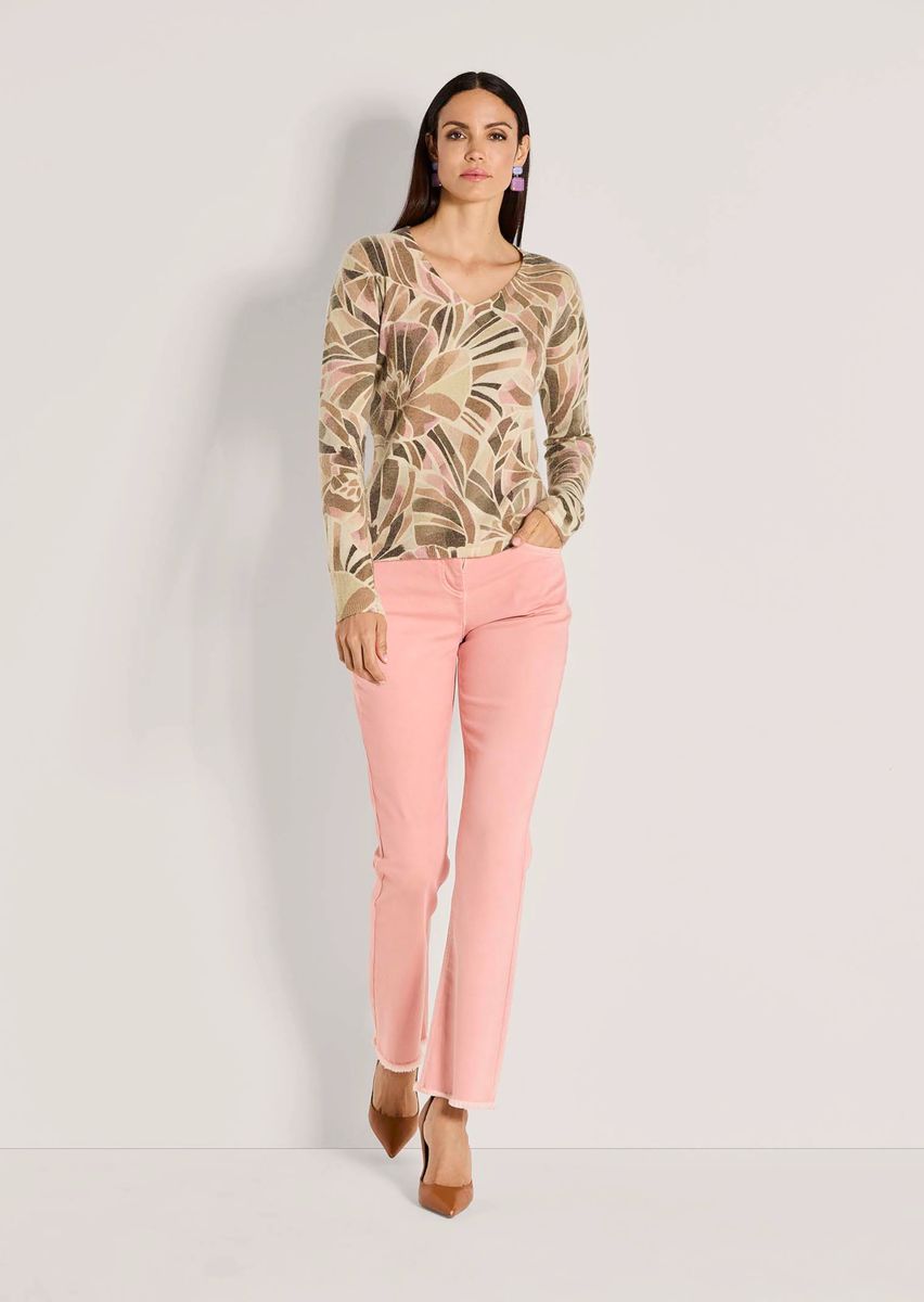Strickpullover mit stilisiertem Floral-Print