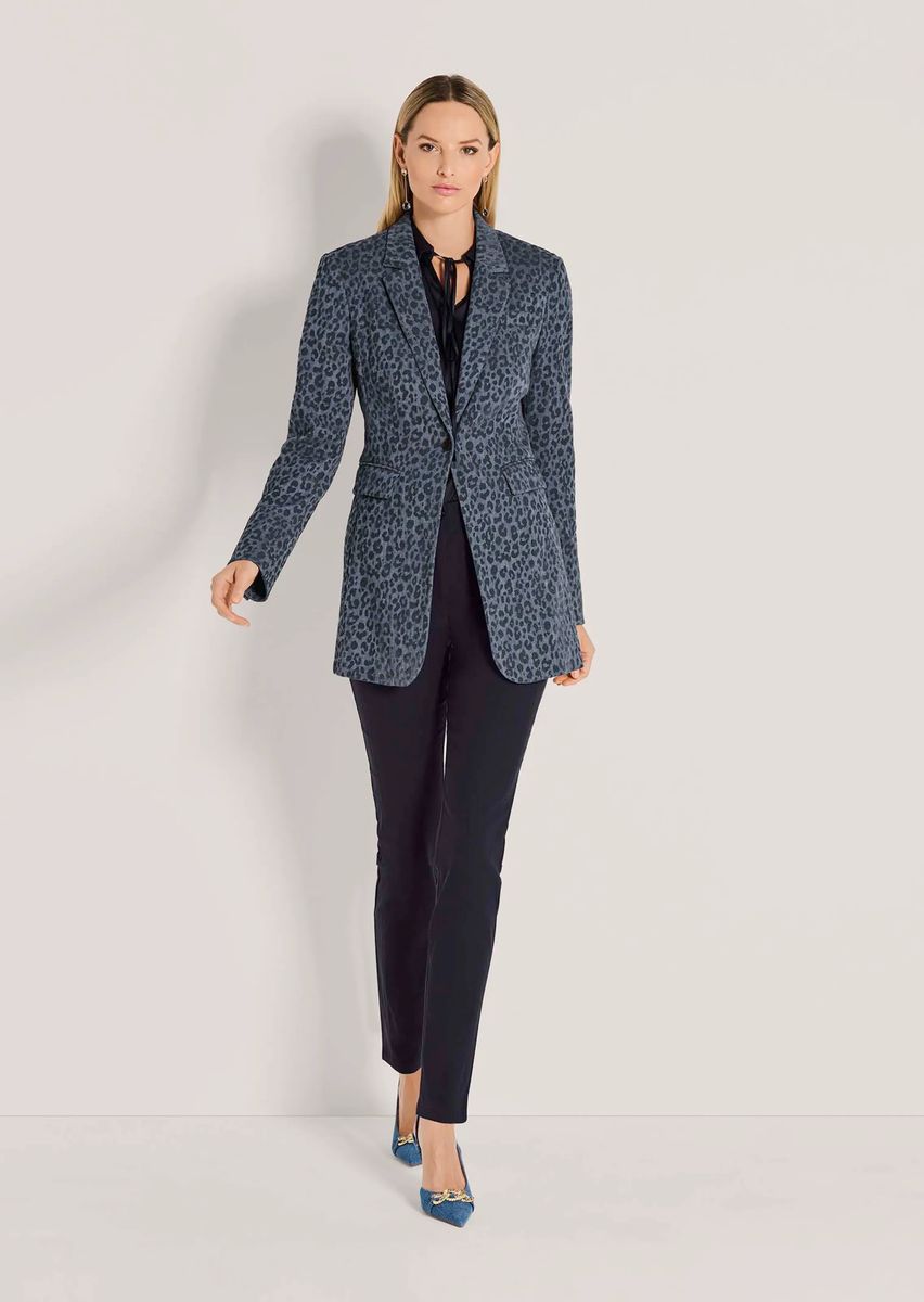 Denim-Longblazer mit Leopardenmuster
