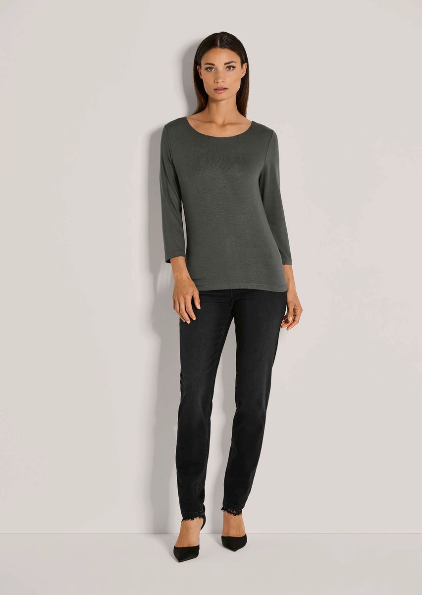 Schimmerndes Rundhalsshirt mit 3/4-Arm