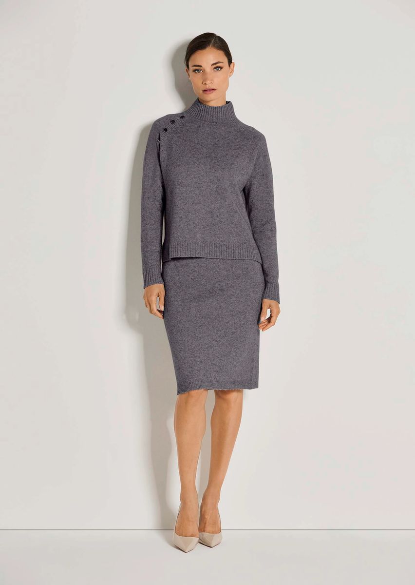 Schimmernder Merino-Kaschmir-Stehkragenpullover