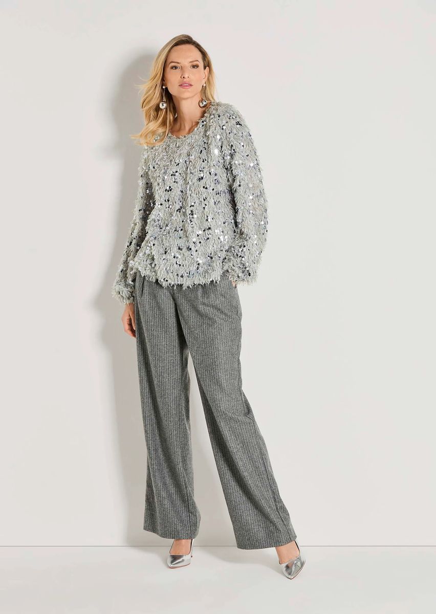 Sweatshirt mit Pailletten und Feder-Optik