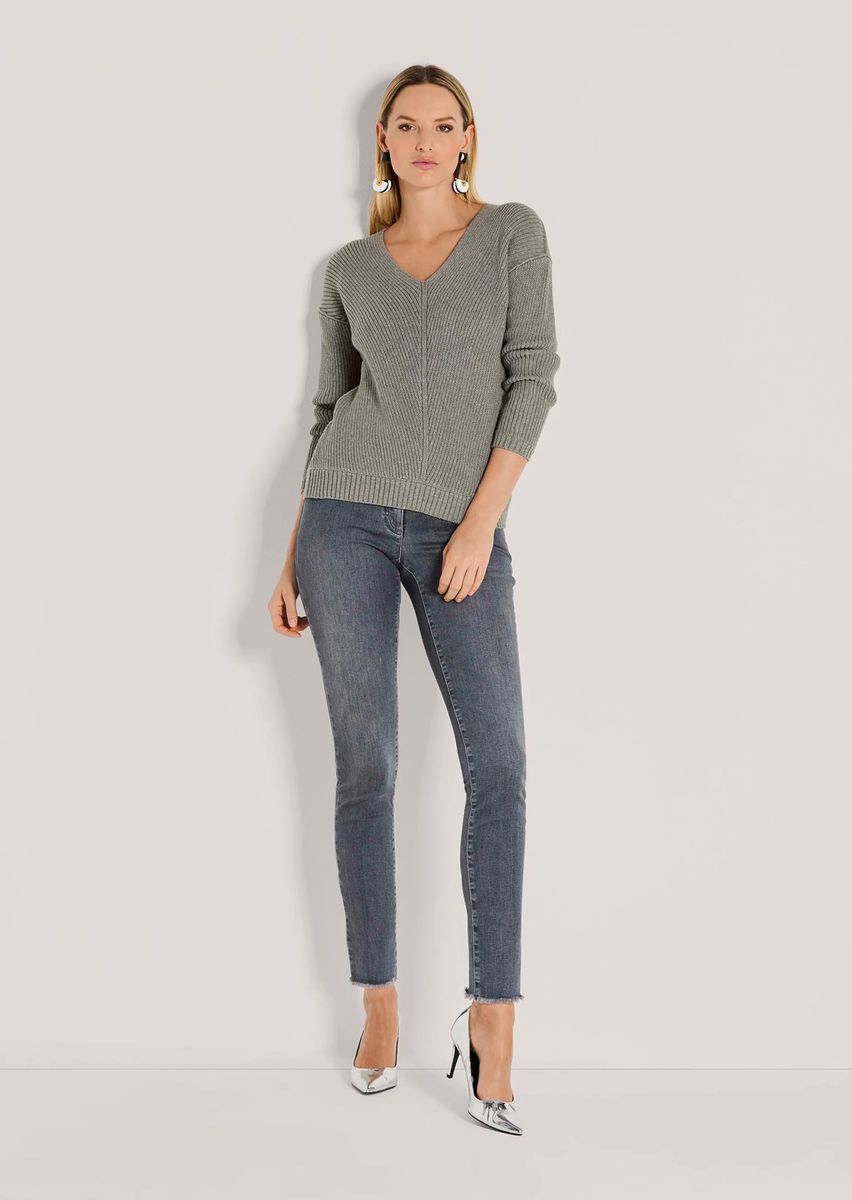 Gerippter V-Ausschnitt Baumwollpullover