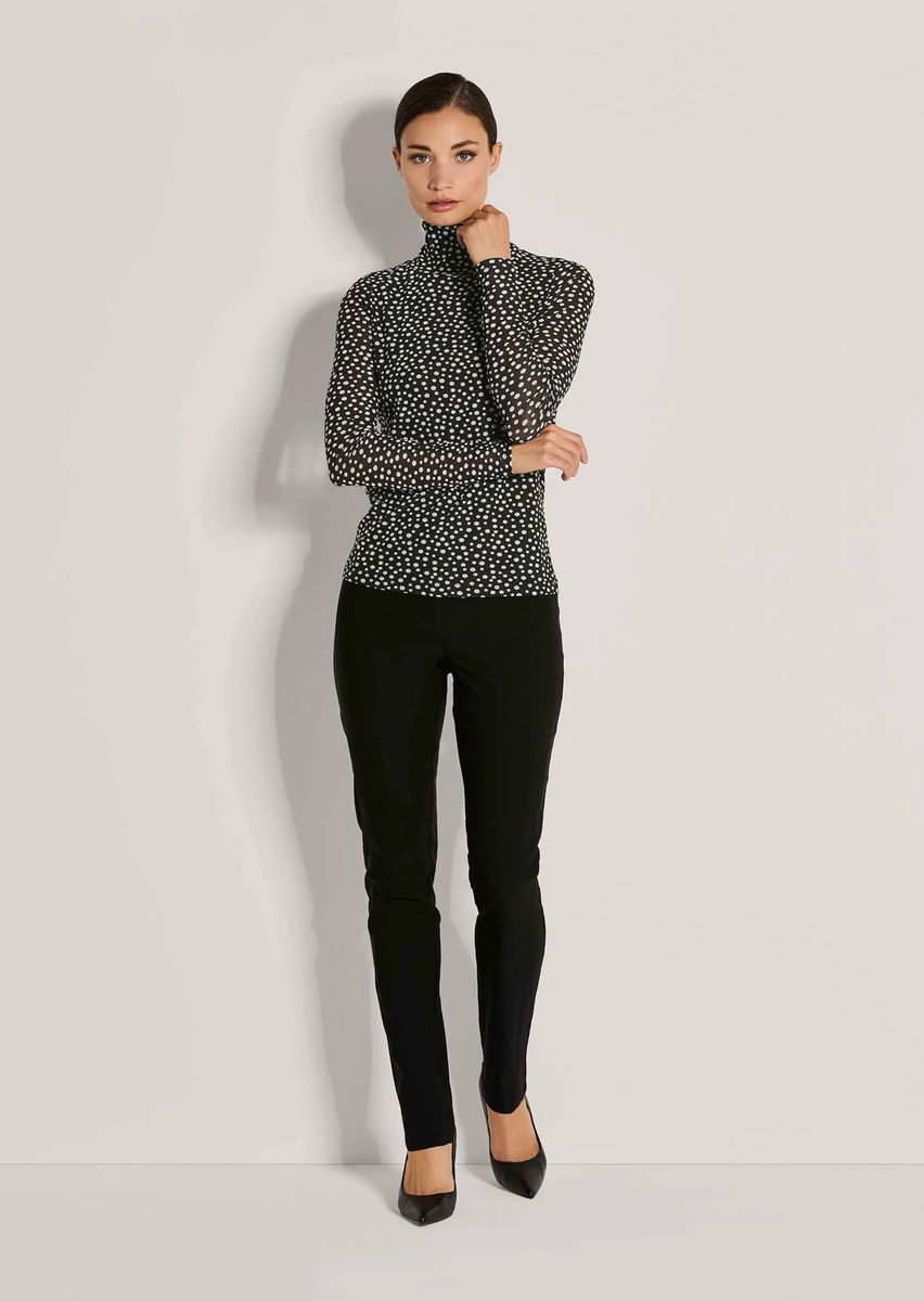 Gepunktetes Mesh-Shirt mit Stehkragen