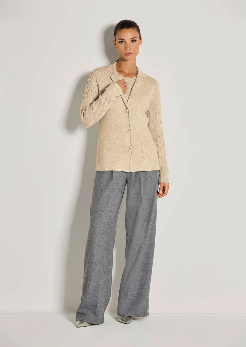 Woll-Mix Strickblazer mit Zopfmuster-Ärmeln