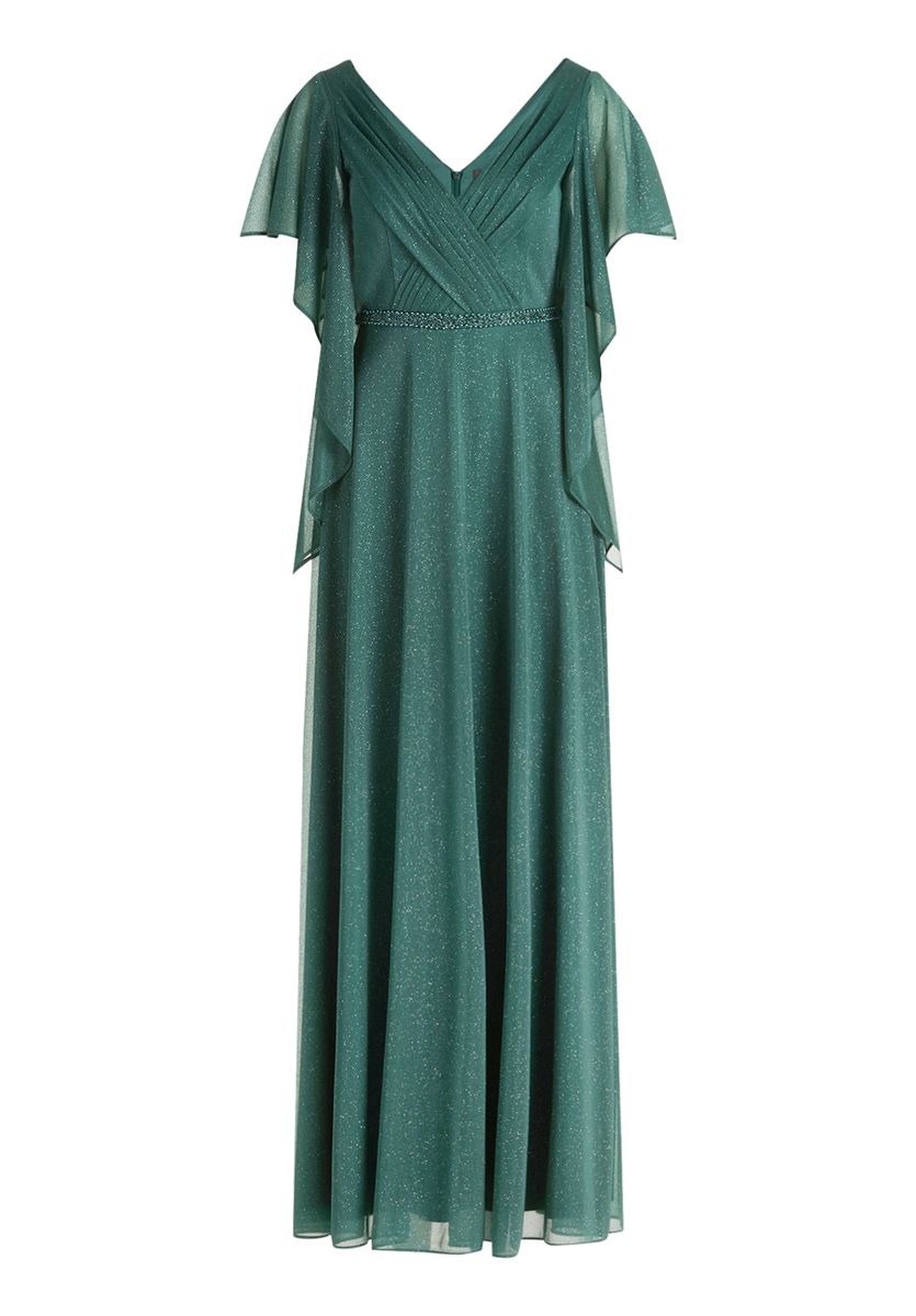 Elegantes Glitzer-Gala-Kleid mit Volantärmeln