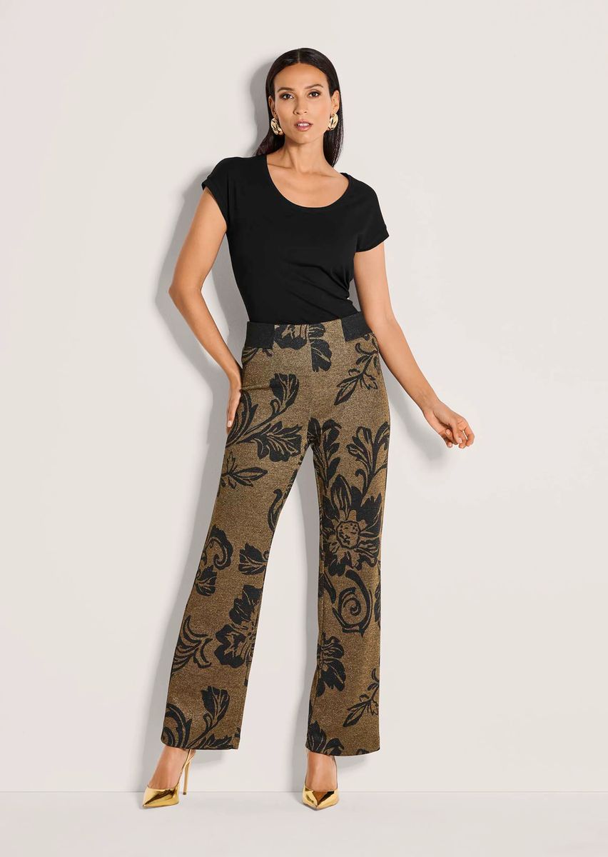 Weite Jacquard-Hose mit Blumenmuster