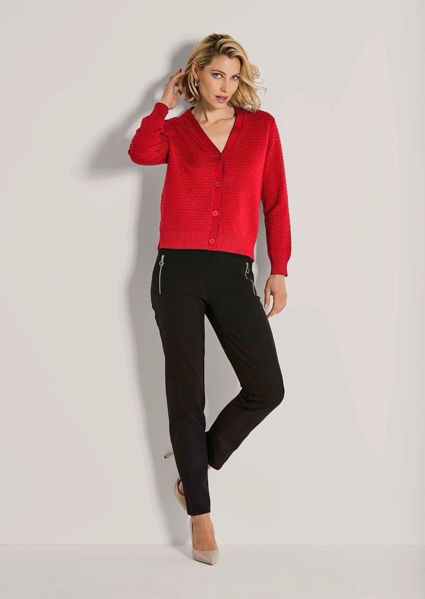Strukturierte Baumwoll-Strickjacke mit V-Ausschnitt