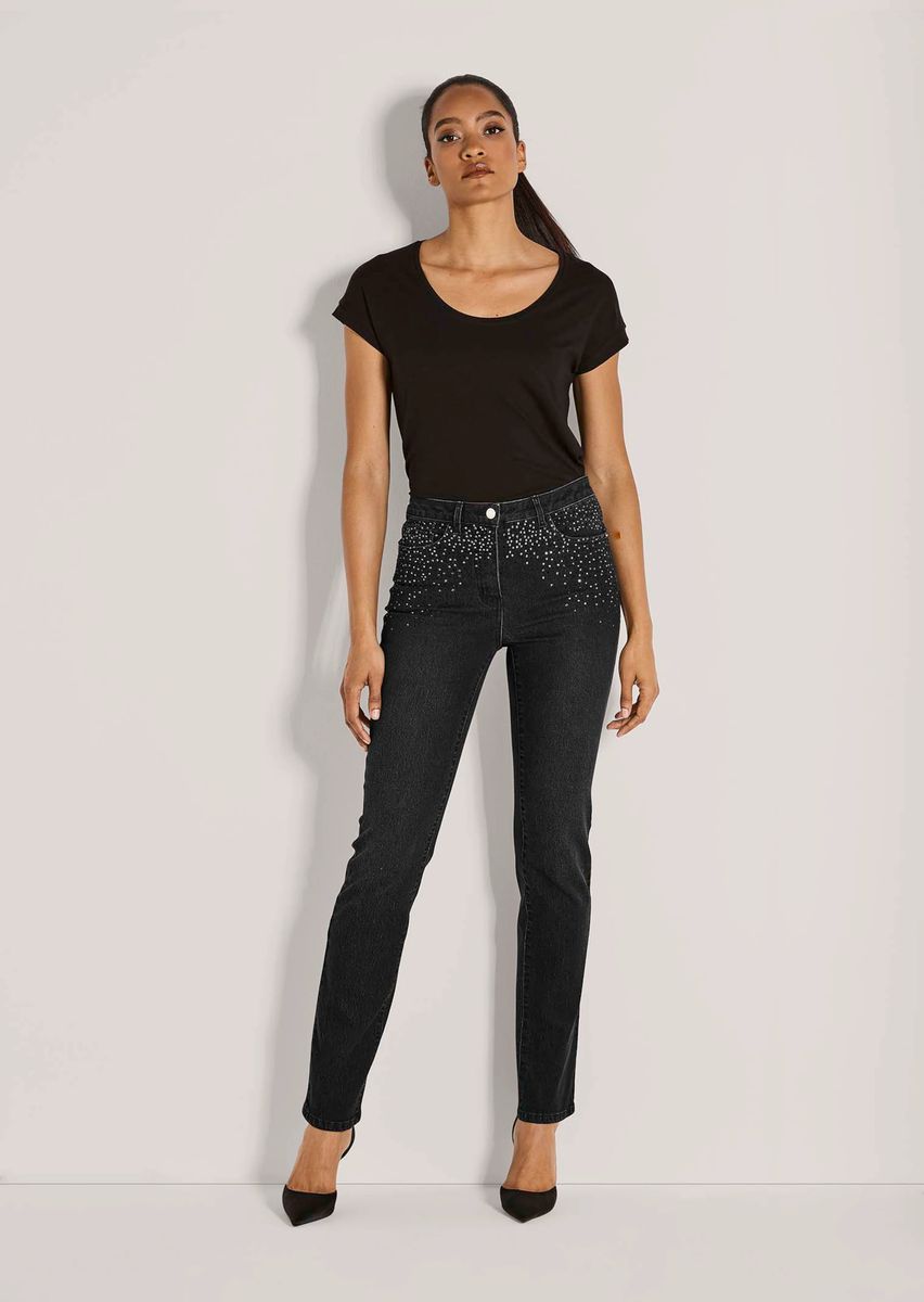 Straight-Leg-Jeans mit Strass-Details